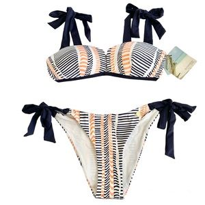 Sunseeker Printed Molded Cups Adjustable Tie Bikini White Blue Orange Size 6 NWT